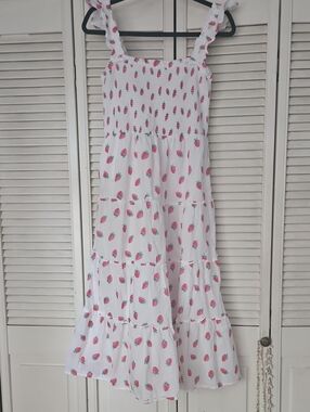 J. Crew White Sundress with Pink Strawberry Print